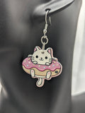 Kawaii cat earrings, cat jewellery, statement earrings, kawaii jewelry, cute earrings, donut earrings, donut themed gifts, donut lover gifts