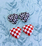 Heart stud earrings, leopard print earrings, heart themed gifts, heart inspired jewellery, girlfriend gifts, cute girl earrings, cute gifts