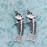 Fishbone earrings, fish jewelry, gothic jewelry earrings, statement earrings, skeleton bone earrings, witchy inspired gifts, pirate inspired