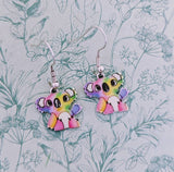 Koala earrings, koala jewelry, koala lover gifts, koala accessories, koala bear charm, multicoloured earrings, zoo keeper gifts, cute gifts