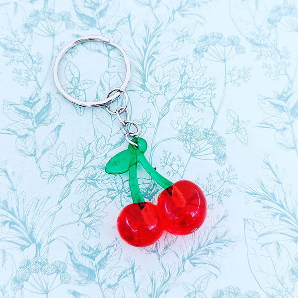 Cherry keychain, food themed keychain, fruit inspired gifts, fruit keyring, rockabilly themed gifts, rockabilly keychain, retro gifts ideas