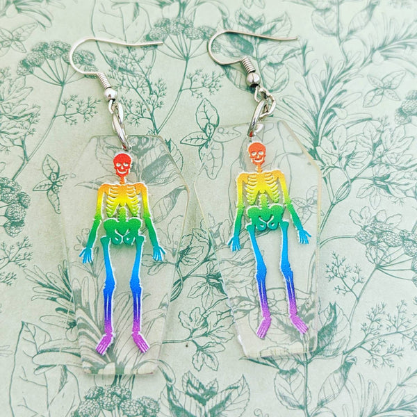 Skeleton earrings, coffin earrings, gothic style earrings, gifts for goths, witch earrings, statement earrings, kawaii jewelry, fun earrings