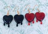 Bleeding heart earrings, gothic style earrings, gothic gift ideas, black heart earrings, heart themed gifts, gifts for gothic girlfriend,