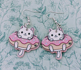 Kawaii cat earrings, cat jewellery, statement earrings, kawaii jewelry, cute earrings, donut earrings, donut themed gifts, donut lover gifts