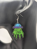 Alien earrings, alien jewelry, gifts for alien lovers, UFO earrings, UFO jewelry, alien believers, gothic earrings, statement earrings