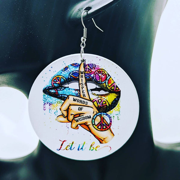 Peace earrings, statement earrings, peace jewelry, whisper words of wisdom, festival earrings, peace sign charm, gifts for hippies,