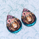 Highland cow earrings, highland cow lover gifts, highland cow themed, big earrings, leather earrings, cow inspired, rustic inspired earrings