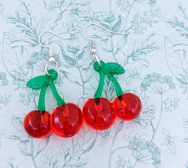 Cherry earrings, cherry jewellery, cherry lover gifts, rockabilly earrings, kawaii jewelry, kawaii earrings, fun earrings, food earrings,