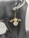Bee earrings, pearl earrings, wasp earrings, big earrings, insect jewelry, insect earrings, honey bee inspired, bee keeper gifts, bee gifts