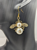 Bee earrings, pearl earrings, wasp earrings, big earrings, insect jewelry, insect earrings, honey bee inspired, bee keeper gifts, bee gifts