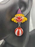 Red clown earrings, clown jewellery, clown lover gifts, novelty earrings, stud earrings, fun earrings, circus earrings, circus themed,