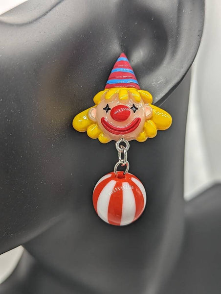 Red clown earrings, clown jewellery, clown lover gifts, novelty earrings, stud earrings, fun earrings, circus earrings, circus themed,