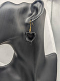 Bleeding heart earrings, gothic style earrings, gothic gift ideas, black heart earrings, heart themed gifts, gifts for gothic girlfriend,