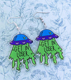 Alien earrings, alien jewelry, gifts for alien lovers, UFO earrings, UFO jewelry, alien believers, gothic earrings, statement earrings