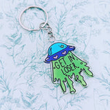 Alien keychain, alien keyring, alien themed gifts, alien bag accessories, school bag keyring, UFO keyring, UFO keychain, space keyring,