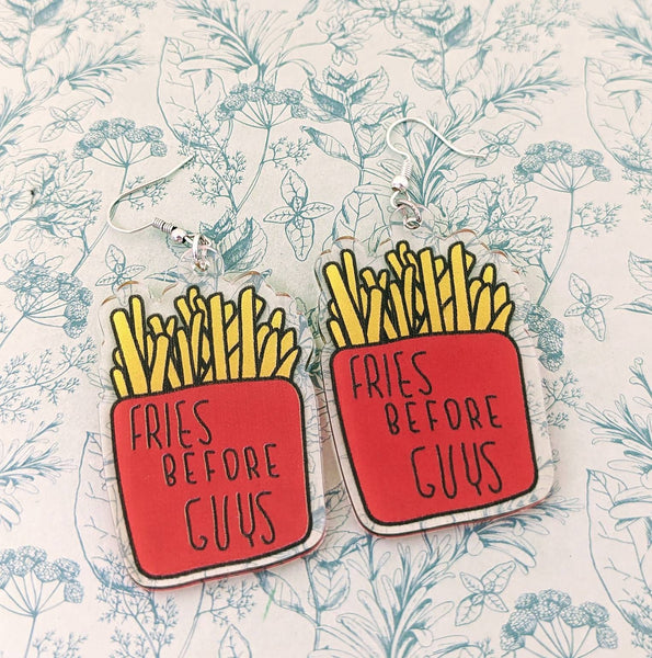 Fries before guys earrings, foodie earrings, foodie jewelry, food lover gifts, novelty earrings, novelty jewelry, quirky fun earrings,