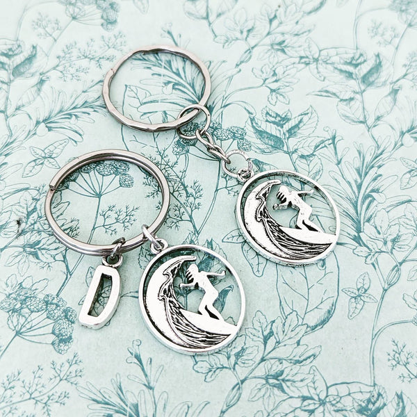 Surfer keychain, surfer keyring, gifts for surfers, surfer accessories, sports keychain, sports gifts, sports accessories, surfer bag charm