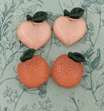 Peach stud earrings, orange fruit earrings, fruit jewellery, fruit lover gifts, retro earrings, retro jewelry, food earrings, food jewelry,