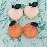 Peach stud earrings, orange fruit earrings, fruit jewellery, fruit lover gifts, retro earrings, retro jewelry, food earrings, food jewelry,