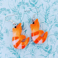 Shrimp earrings, shrimp jewellery, shrimp lover gifts, statement earrings, chef gifts, kawaii earrings, kawaii jewelry, fish earrings,