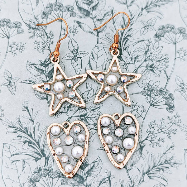 Pearl heart earrings, star earrings, star jewelry, heart jewellery, pearl lover gifts, cute pearl earrings, beach accessories, summer gifts
