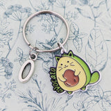 Avacado keychain, avacado bag accessories, avacado lover gifts, cat lover gifts, kawaii keychain, cute cat gifts, foodie lover gifts,