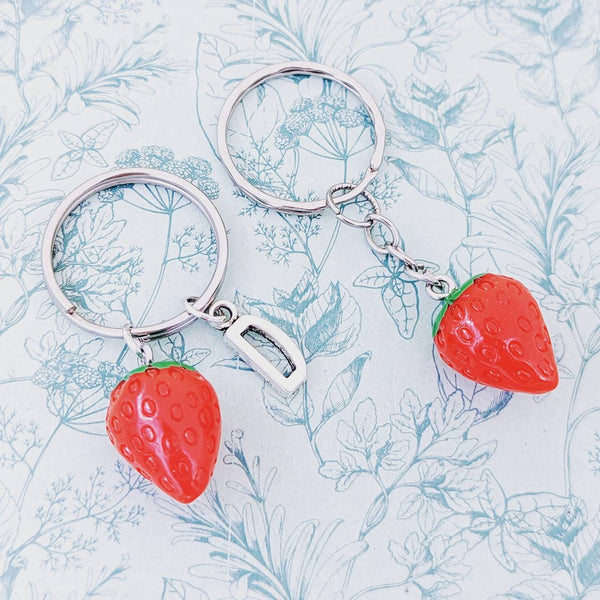 Strawberry keychain, Strawberry keyring, fruit picker gifts, fruit lover gifts, strawberry accessories, food lover gifts, baker gifts,
