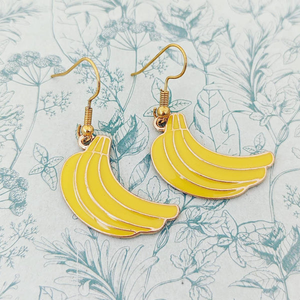 Banana earrings, fruit earrings, fruit lover gifts, gifts for vegans, fruit jewelry, kawaii earrings, kawaii jewelry, foodie gifts, healthy
