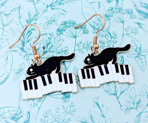 Cat earrings, musician earrings, gifts for musicians, gifts for cat mom, music lover gifts, gifts for a pianist, cat jewellery,