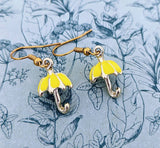 Yellow umbrella earrings, cute earrings, novelty earrings, novelty jewelry, cute kawaii jewelry, girl accessories, weather girl gifts
