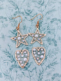 Pearl heart earrings, star earrings, star jewelry, heart jewellery, pearl lover gifts, cute pearl earrings, beach accessories, summer gifts