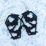 Bat coffin earrings, bat lover gifts, Halloween earrings, Halloween accessories, halloween jewelry, bat jewelry, witch earrings,