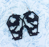 Bat coffin earrings, bat lover gifts, Halloween earrings, Halloween accessories, halloween jewelry, bat jewelry, witch earrings,