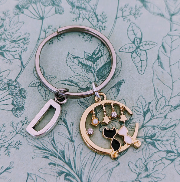 Cat lover keychain, crazy cat lady, celestial keychain, valentine's Day gifts, cat mom gifts, cat charm, gym bag keychain, personalised gift