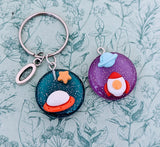 Rocket keyring, alien keychain, rocket keychain, space keyring, space geek gifts, school bag charm, space lovers, gifts for alien believers