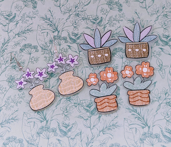 Flower earrings, plant lover gifts, plant earrings, mother day gifts, gifts for Gardener, Gardener earrings, gardener themed jewelry,