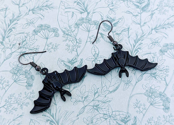 Black bat earrings, bat jewellery, bat lover gifts, vampire earrings, Halloween jewelry, Halloween earrings, vampire inspired gifts,