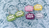 I love you earrings, valentines day gifts, girlfriend gifts, kawaii earrings, kawaii jewelry, fun earrings, novelty jewelry, statement gifts