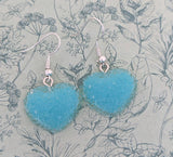 Frosted blue heart earrings, heart jewellery, gifts for girlfriend, gifts for sister, daughter gifts, heart accessories, summer accessories