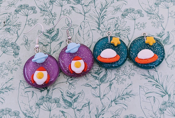 Space earrings, space jewelry, space geek gifts, alien ship earrings, alien believers, alien gifts, planet earrings, astronomer gifts,