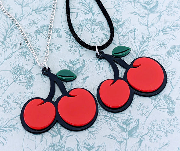 Cherry necklace pendant, cherry jewellery, cherry lover gifts, retro necklace, retro jewelry, fruit necklace, fruit jewellery, fruit lovers