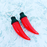 Red chilli earrings, chilli pepper jewellery, foodie earrings, statement earrings, statement jewelry, kawaii jewelry, red chilli charm,