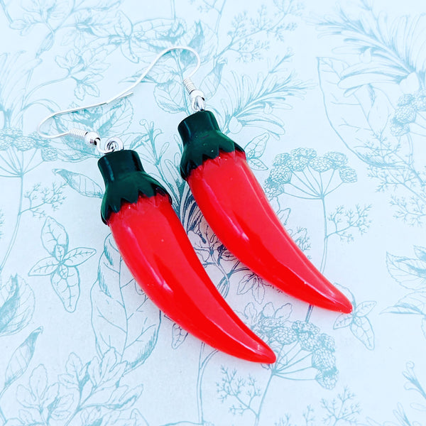 Red chilli earrings, chilli pepper jewellery, foodie earrings, statement earrings, statement jewelry, kawaii jewelry, red chilli charm,