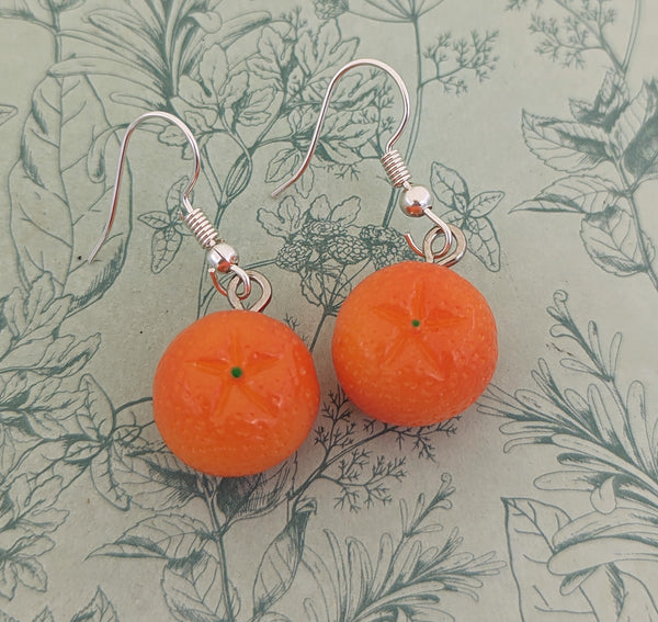 Orange earrings, orange jewellery, orange lover gifts, fruit earrings, fruit jewellery, fruit lover gifts, foodie gifts, foodie earrings,