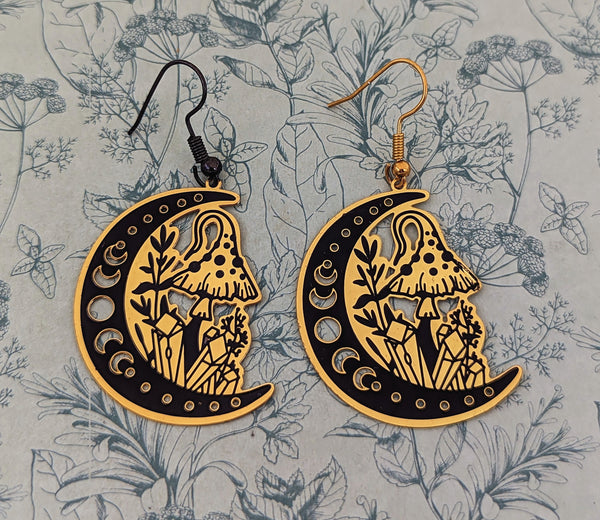 Mushroom earrings, mushroom jewellery, mushroom lover gifts, fungi earrings, nature lover gifts, crystal healing earrings, witch earrings