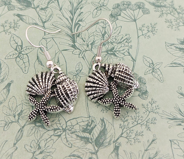Seashell earrings, starfish earrings, beach lover gifts, beach accessories, seashell collectors, summer earrings, mermaid jewelry,