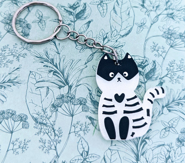 Skeleton cat keyring, skeleton gifts, Halloween keychain, Halloween lover gifts, Halloween accessories, trick or treat, Halloween party gift