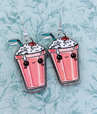 Milkshake earrings, novelty earrings, milkshake jewellery, drink earrings, kawaii jewelry, kawaii earrings, strawberry earrings, cute gifts