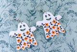 Ghost earrings, ghost jewellery, Halloween earrings, Halloween gifts, Halloween party, Halloween accessories, spooky earrings, floral ghost