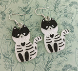 Skeleton cat earrings, Halloween earrings, cat lover gifts, skeleton jewelry, trick or treat, Halloween jewellery, big earrings, cat gifts